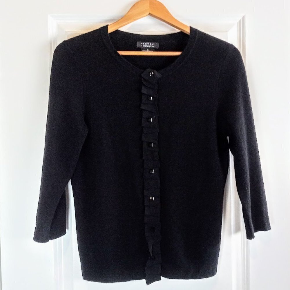 Bloomingdale's Black 100% Cashmere Grosgrain Ribbon Trim Cardigan